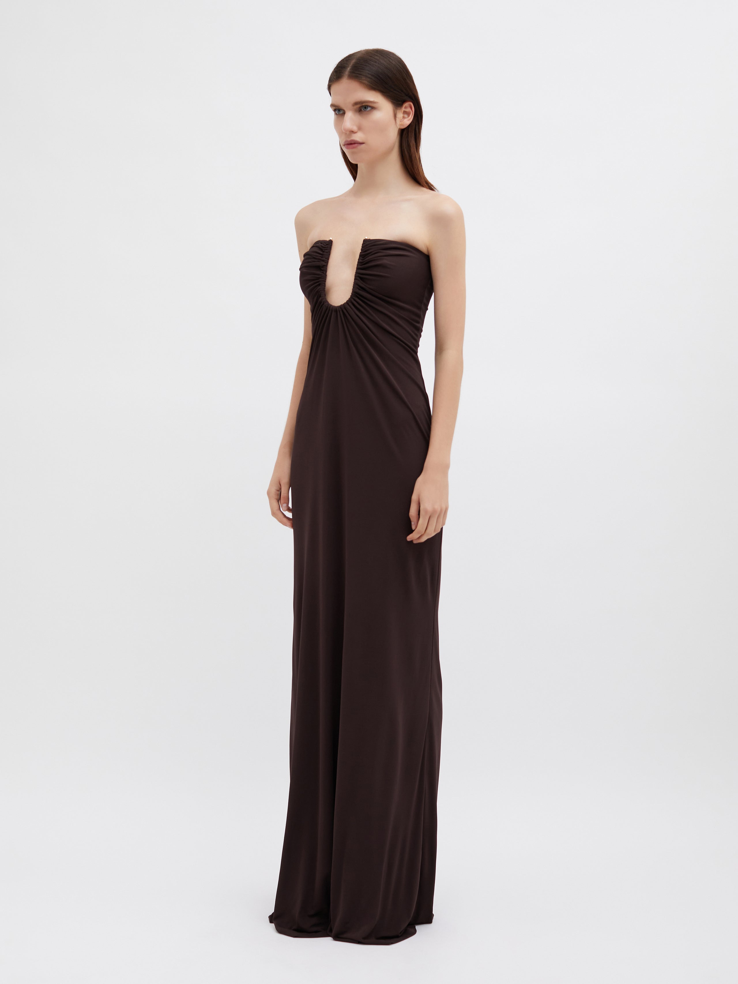 Arced Palm Strapless Dress