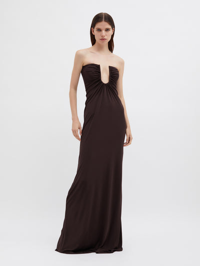 Arced Palm Strapless Dress