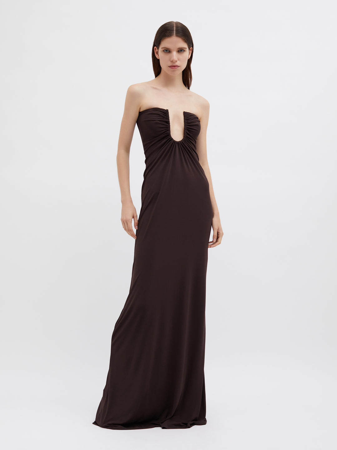 Arced Palm Strapless Dress