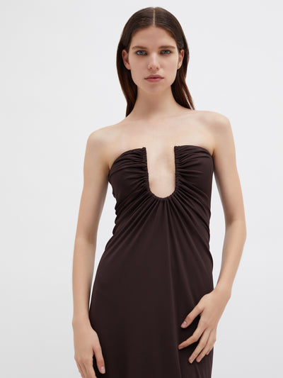 Arced Palm Strapless Dress