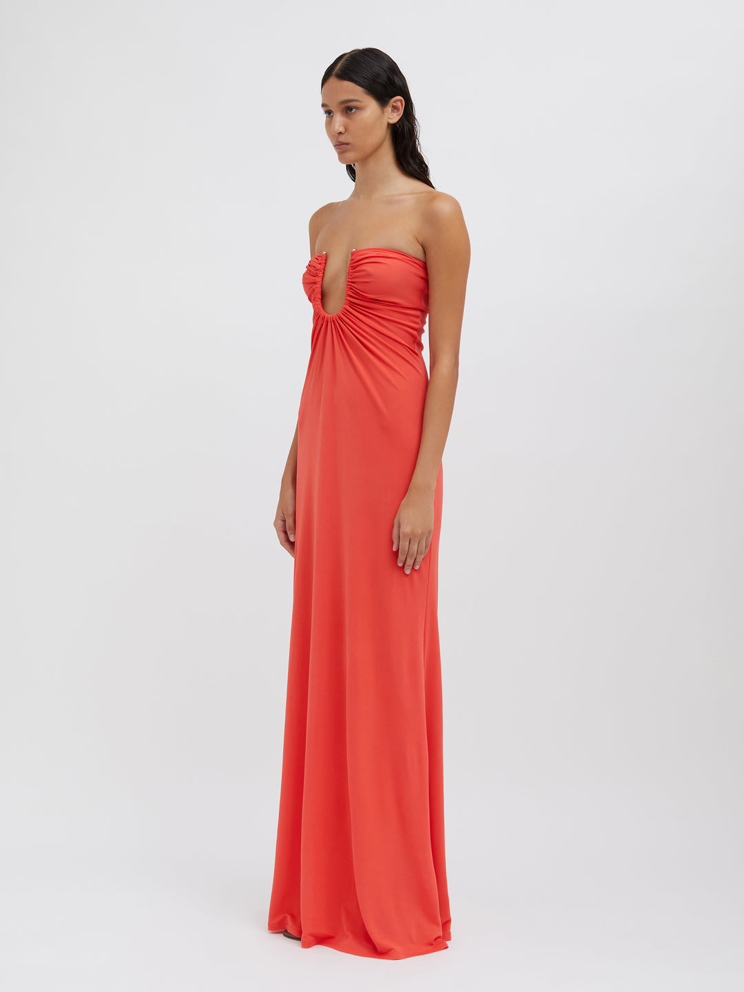 Christopher Esber | Arced Palm Strapless Dress Grapefruit