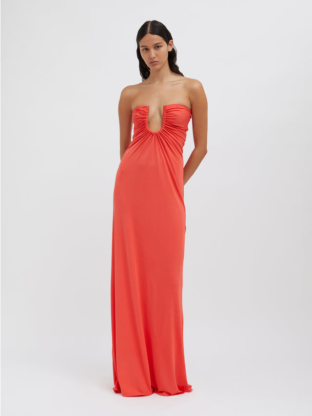 Arced Palm Strapless Dress