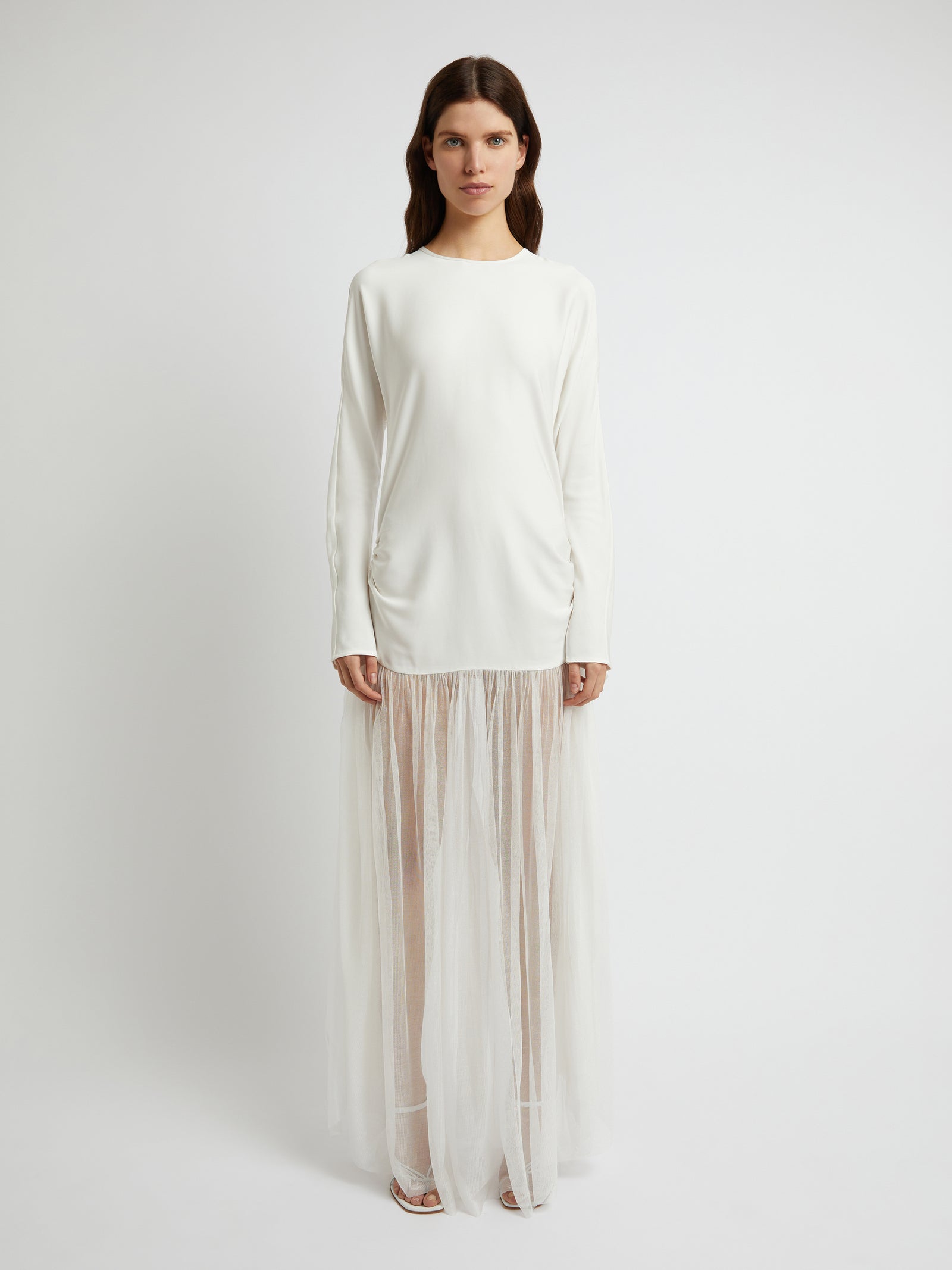 Semblance Ruched Tulle Long Sleeve Dress