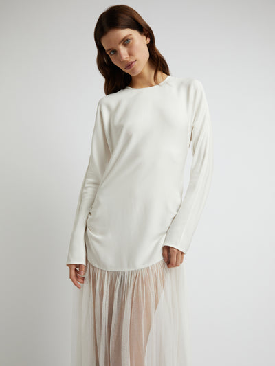 Semblance Ruched Tulle Long Sleeve Dress