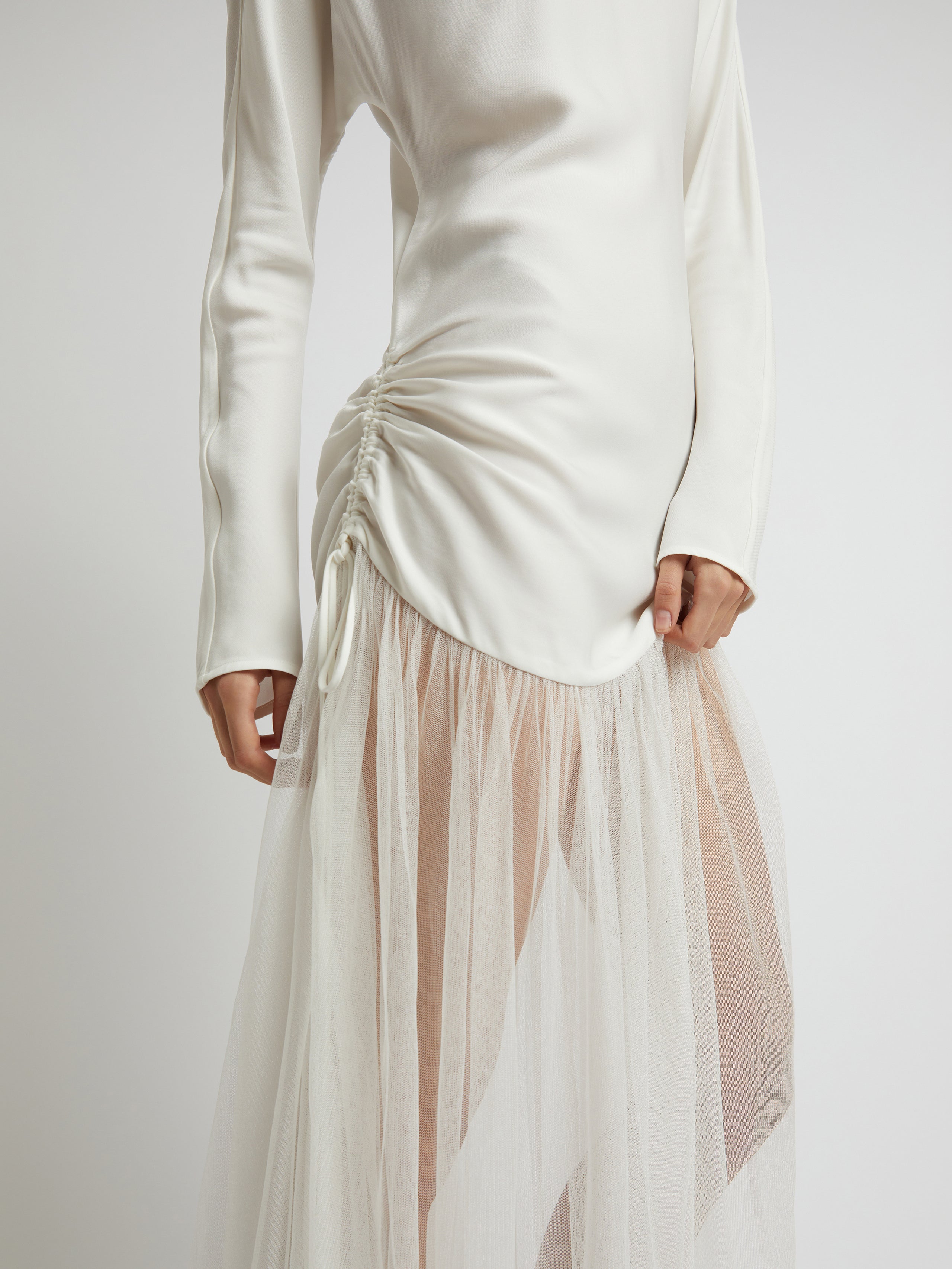 Semblance Ruched Tulle Long Sleeve Dress