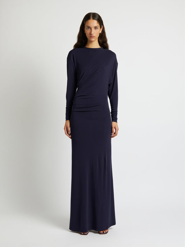 Side Cowl Long Sleeve Dress