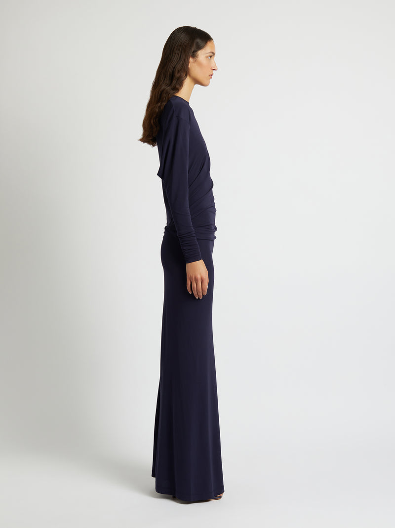 Side Cowl Long Sleeve Dress