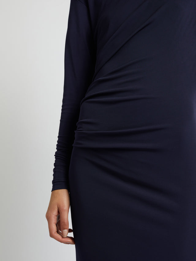 Side Cowl Long Sleeve Dress