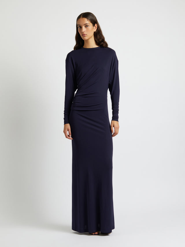 Side Cowl Long Sleeve Dress