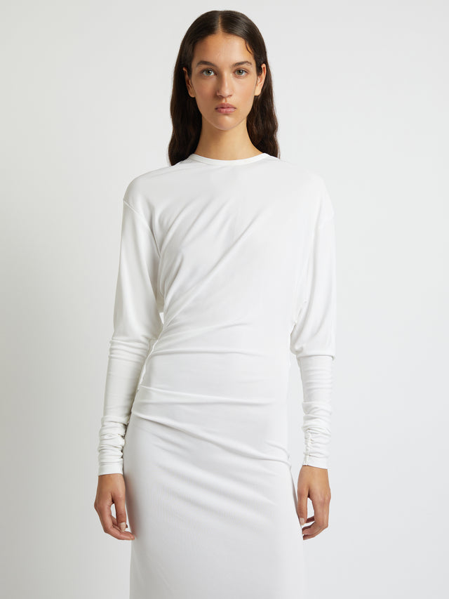 Side Cowl Long Sleeve Dress