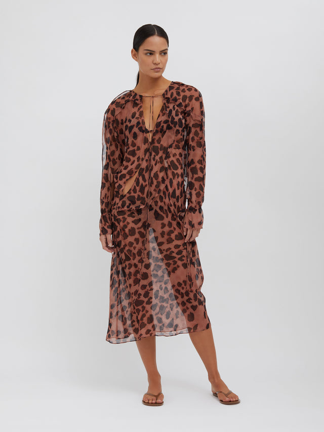 Bias Concave Long Sleeve Print Dress