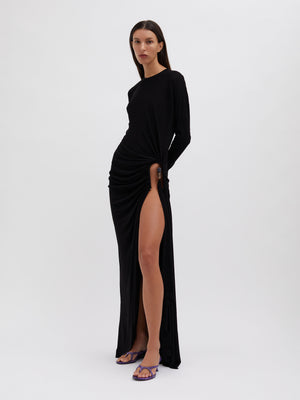 Christopher Esber | Helix Crystal Stone Long Sleeve Dress Black