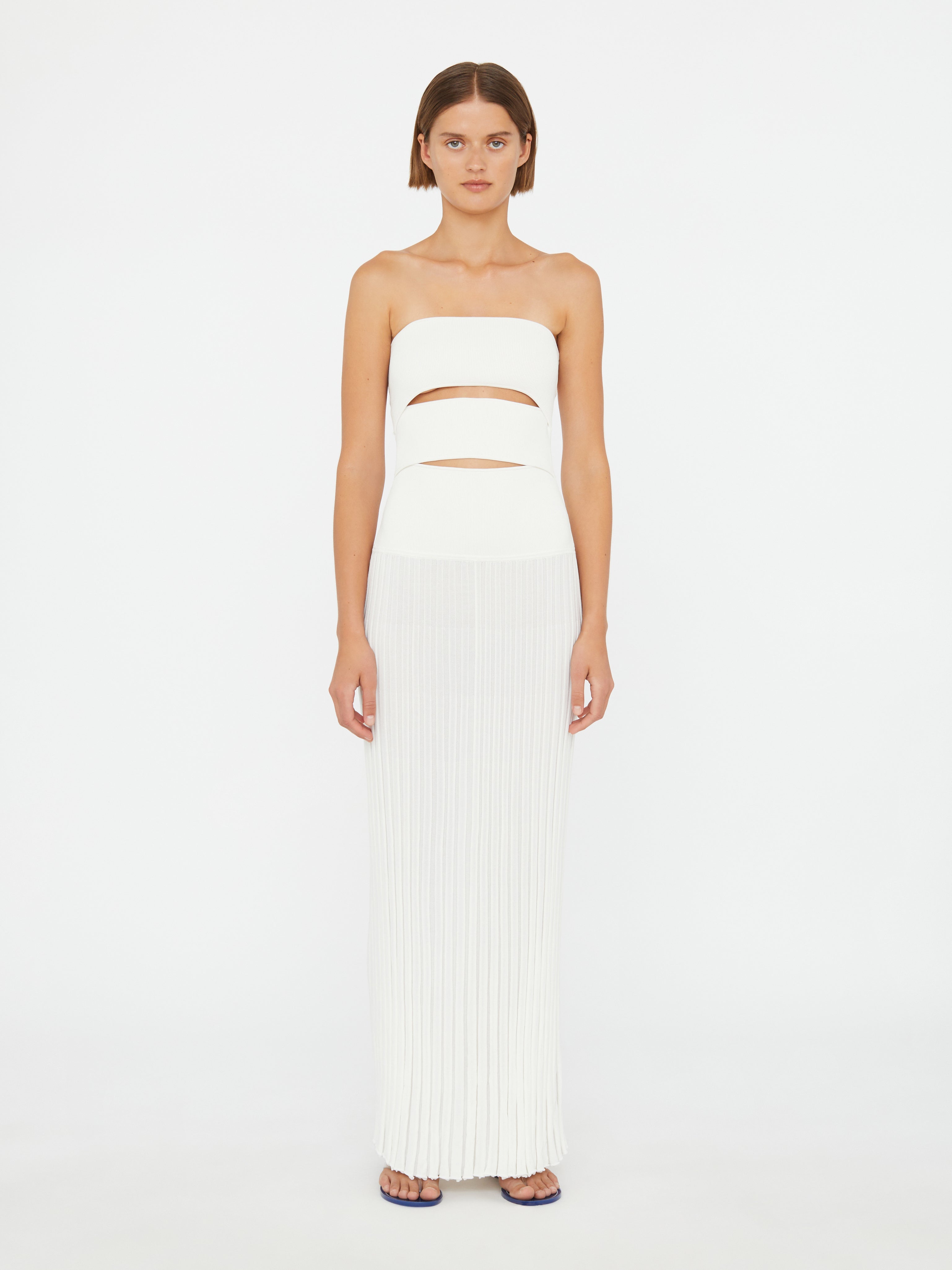 Slashed Knit Sunray Strapless Dress