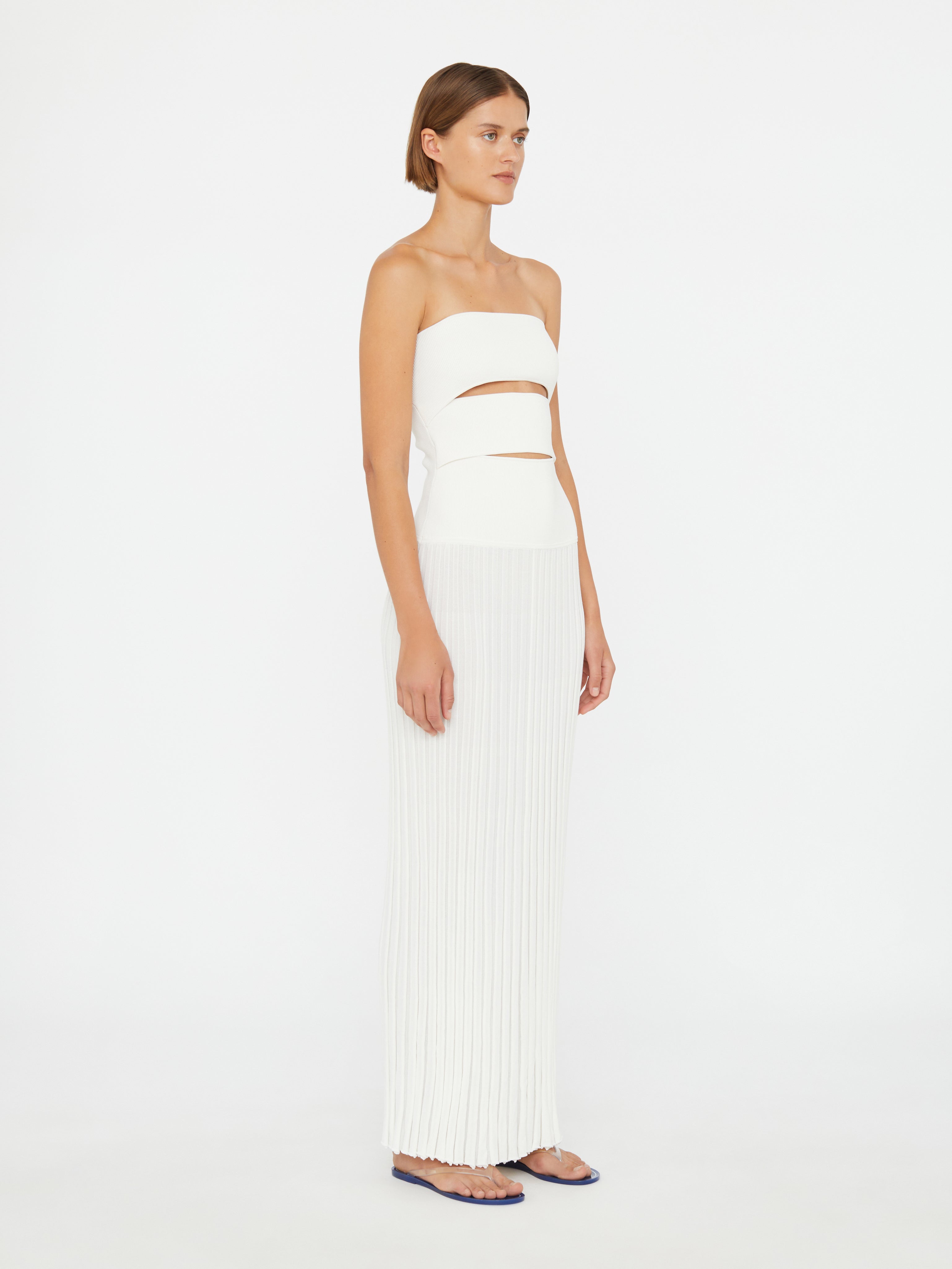 Slashed Knit Sunray Strapless Dress