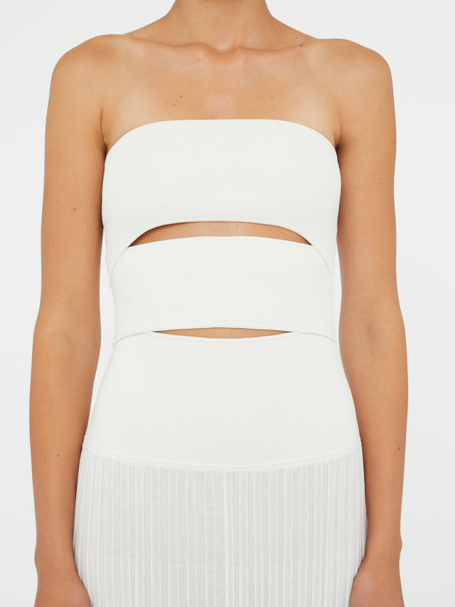 Slashed Knit Sunray Strapless Dress
