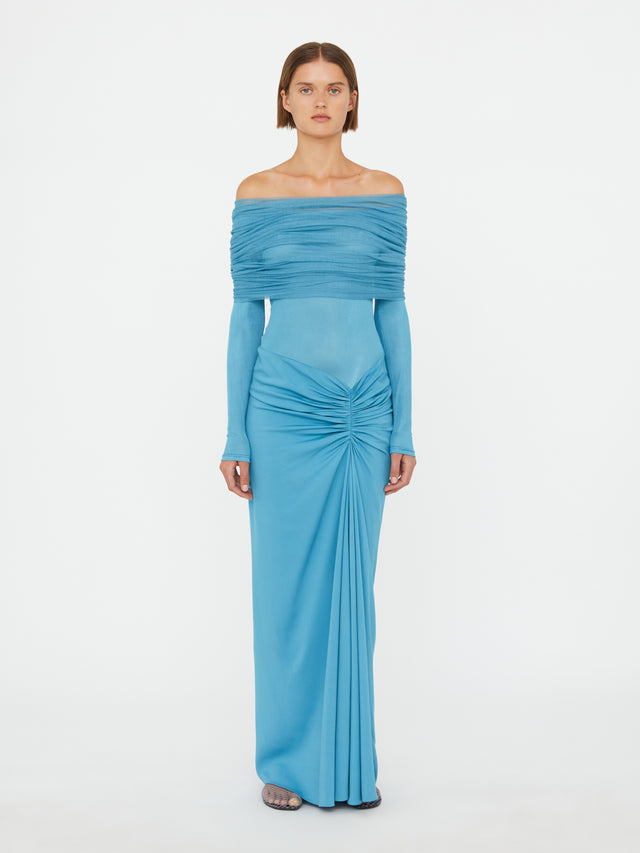 Sonora Veiled Long Sleeve Ruched Dress