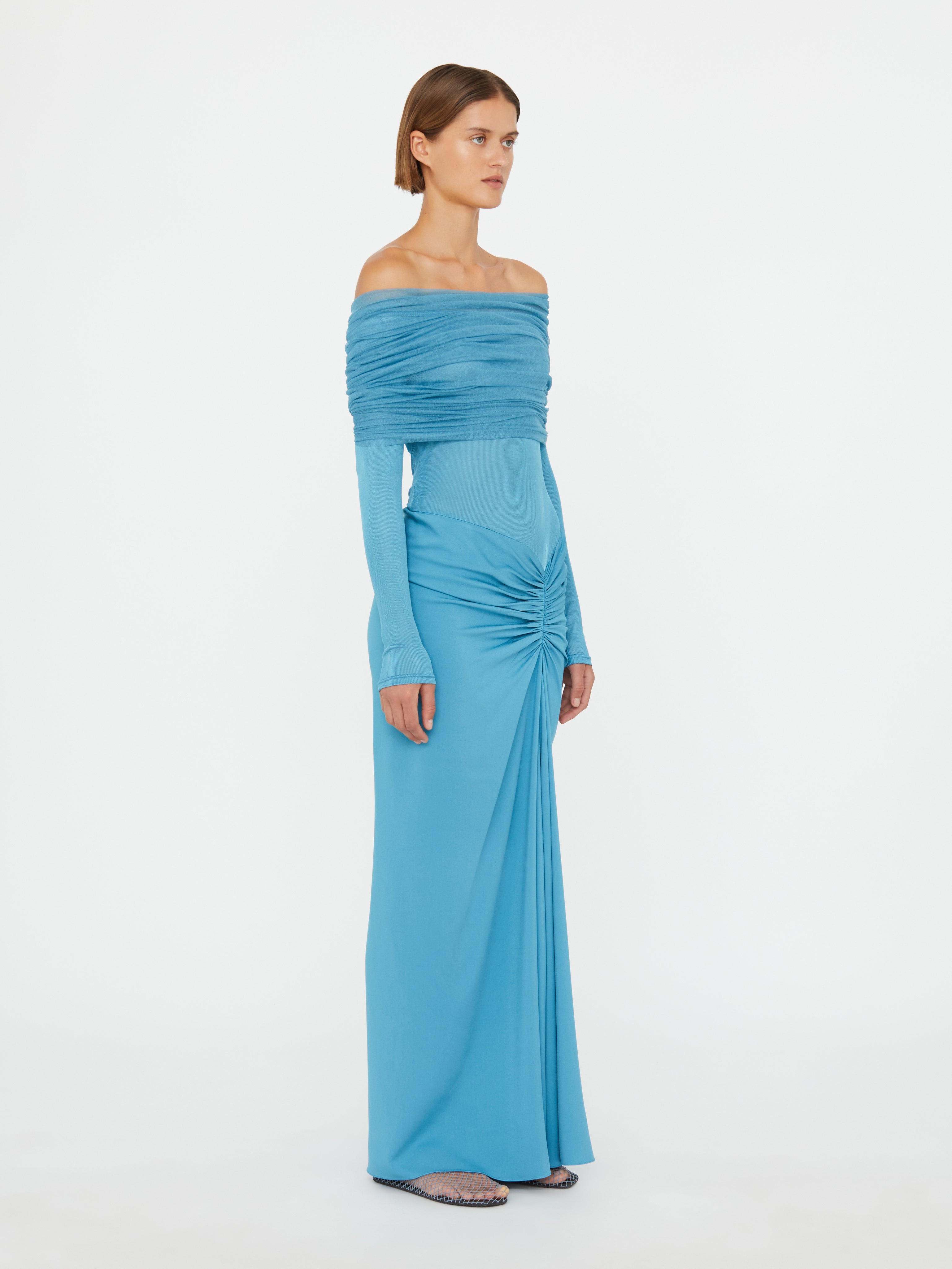 Sonora Veiled Long Sleeve Ruched Dress