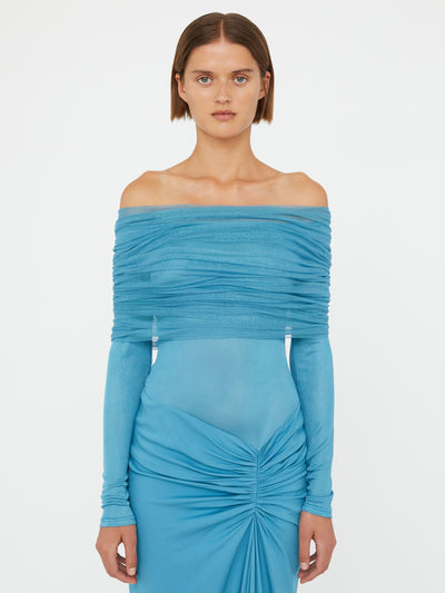 Sonora Veiled Long Sleeve Ruched Dress