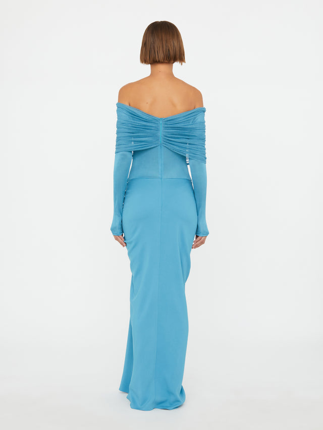 Sonora Veiled Long Sleeve Ruched Dress