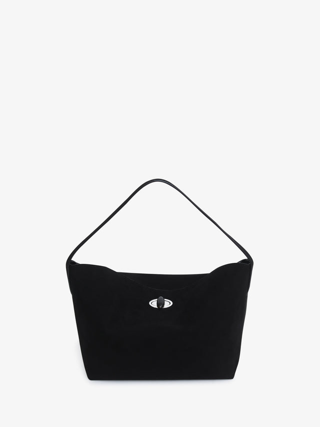 Turnlock Suede Shoulder Bag