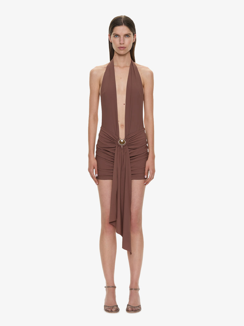 Pierced Orbit Halter Drape Mini Dress - Image 2