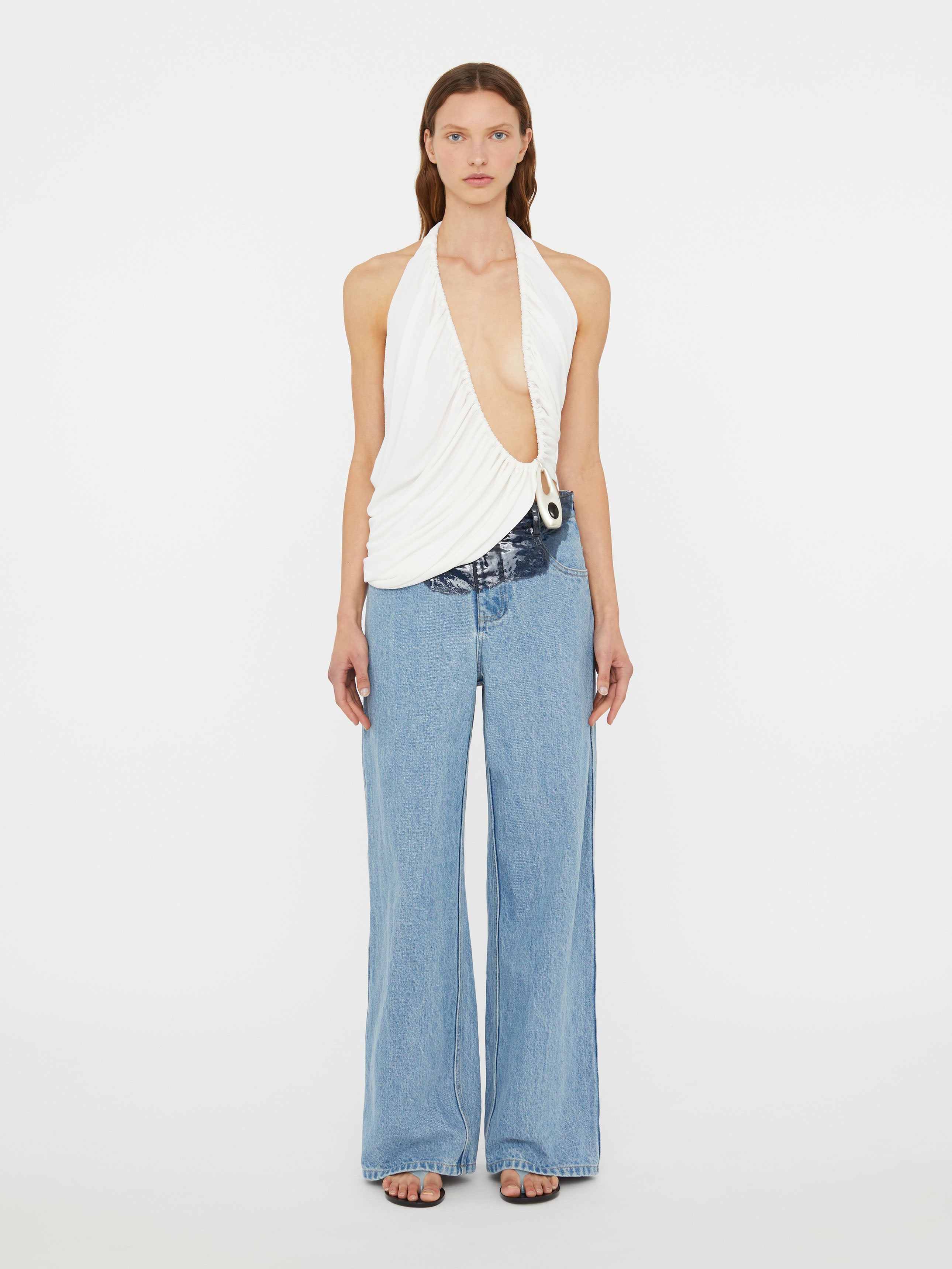 Lavalliere Draped Jersey Halter Top