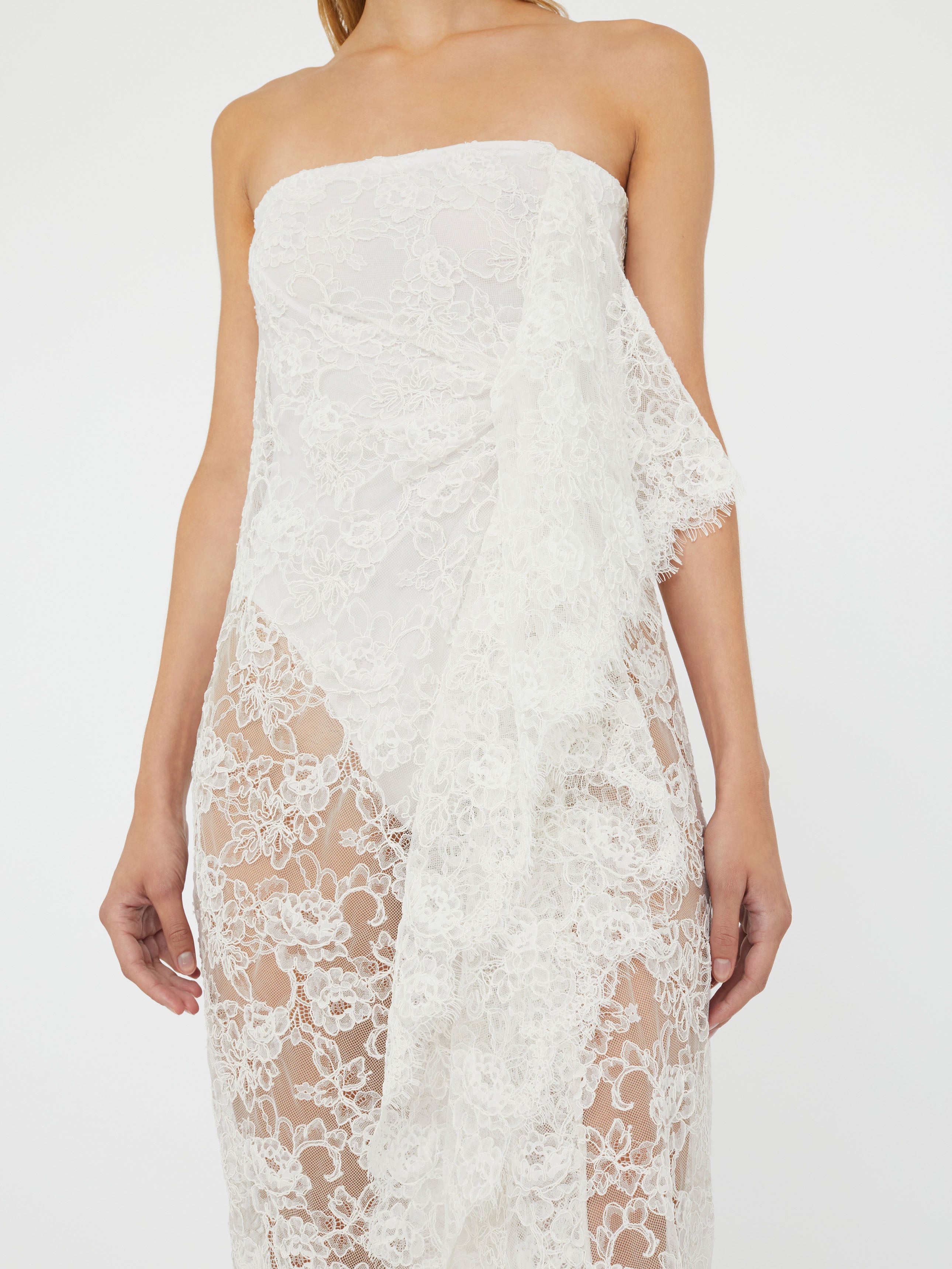 Floating Lace Strapless Gown