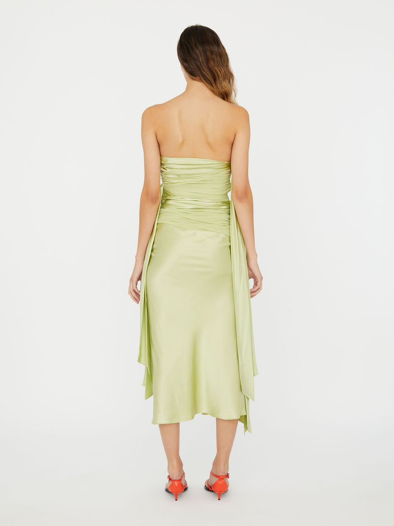 Knotted Silk Gather Midi Dress - Image 4