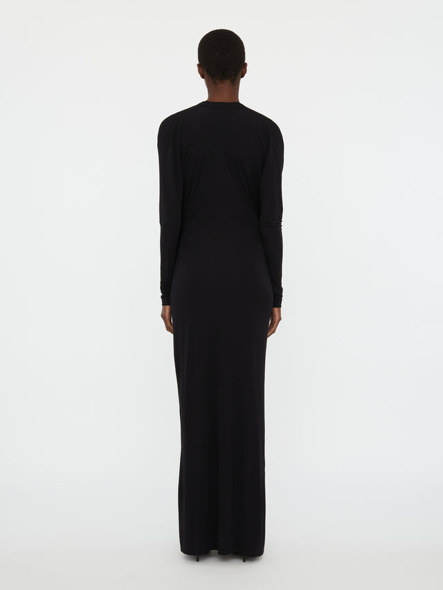 Lavalliere Draped Jersey Long Sleeve Dress