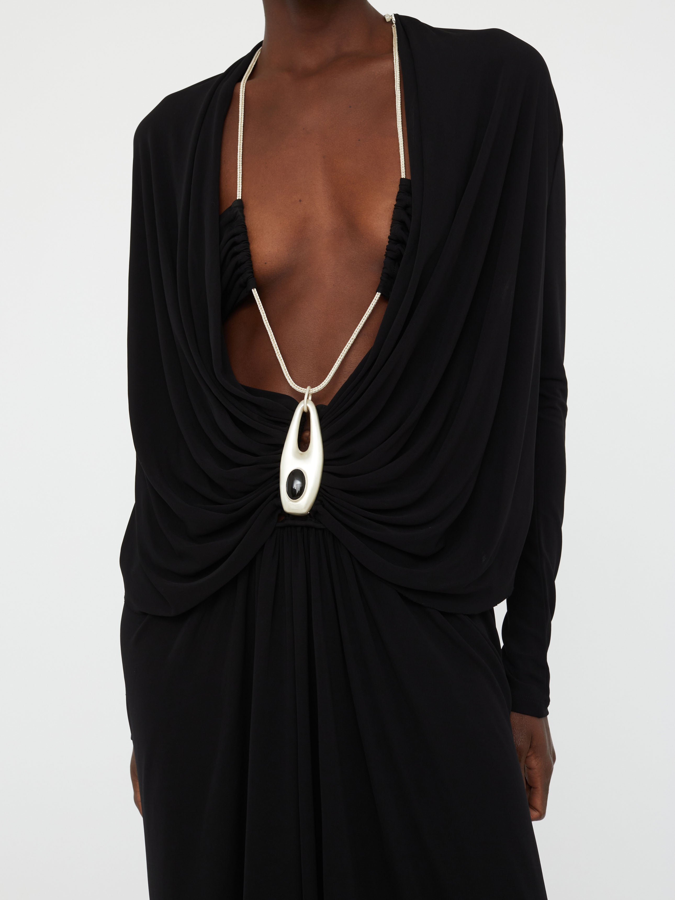 Lavalliere Draped Jersey Long Sleeve Dress