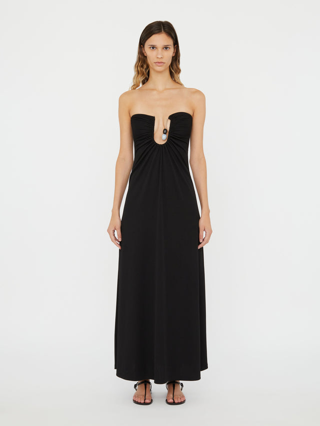 Helix Crystal Ribbed Strapless Dress