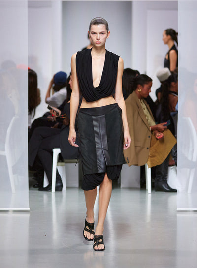 Scuffed Leather Jersey Skirt