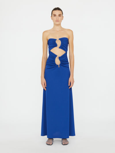 Paisley Ruched Disconnect Strapless Dress