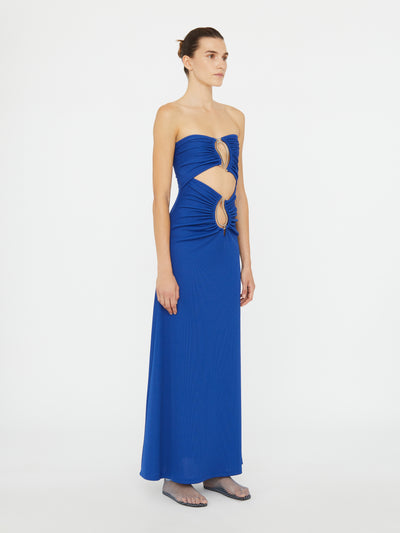 Paisley Ruched Disconnect Strapless Dress