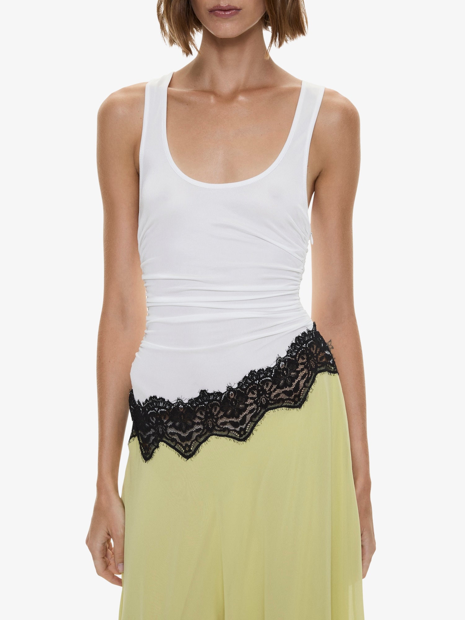 Cutaway Lace Gathered Tank Dress