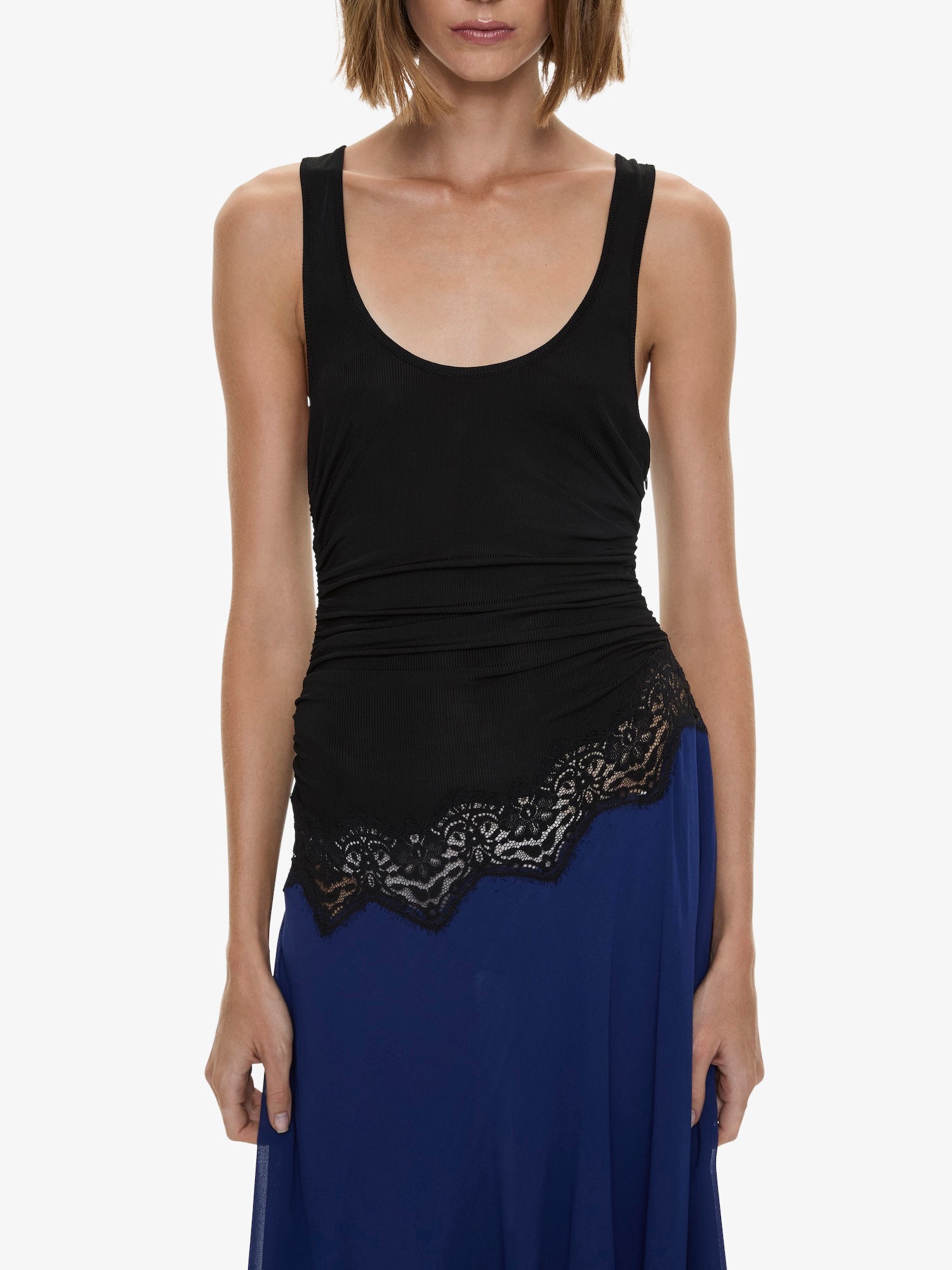 Cutaway Lace Gathered Tank Dress