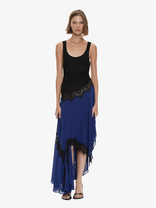 Cutaway Lace Gathered Tank Dress