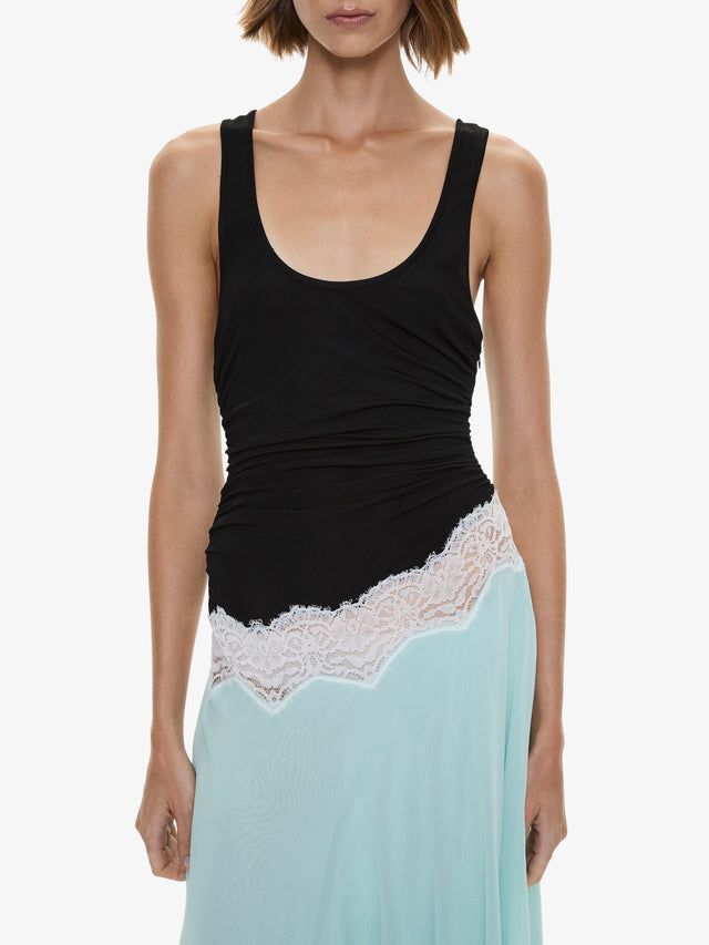 Cutaway Lace Gathered Tank Dress