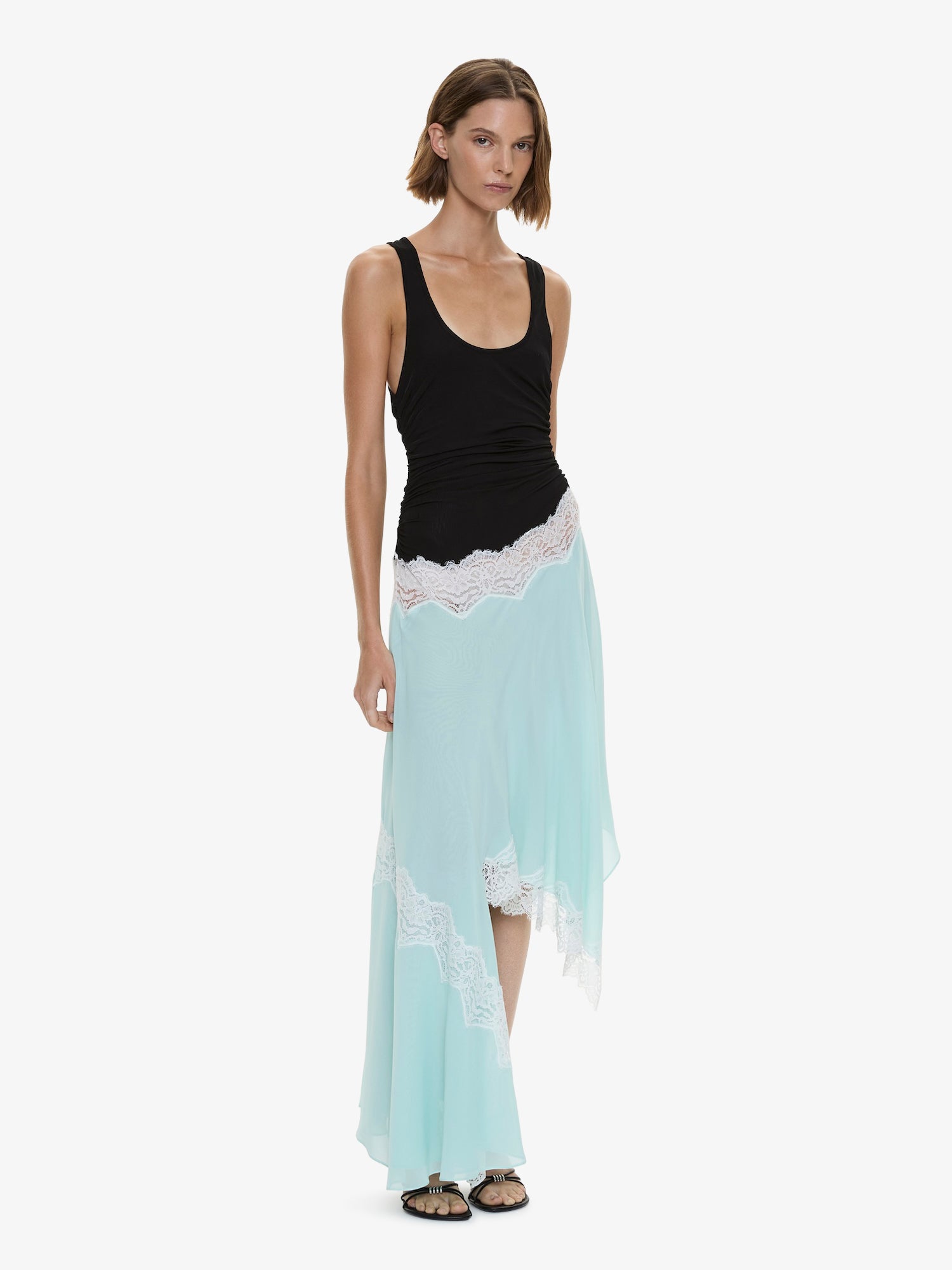 Cutaway Lace Gathered Tank Dress