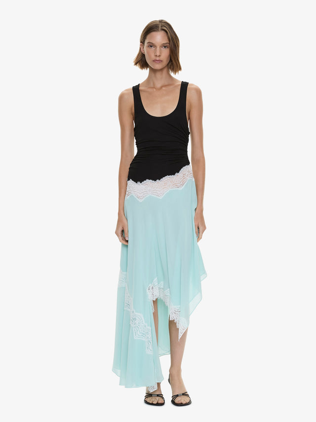 Cutaway Lace Gathered Tank Dress