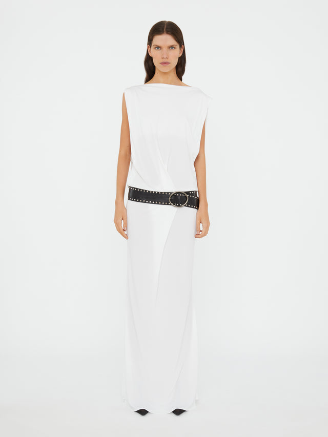 Leather Belted Drop Jersey Dress