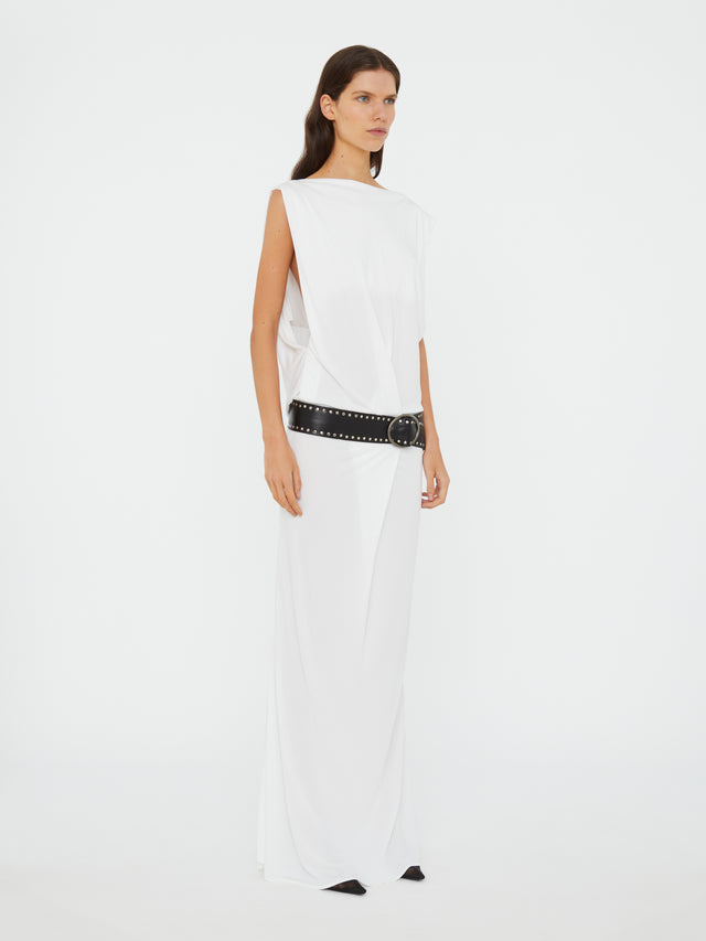 Leather Belted Drop Jersey Dress