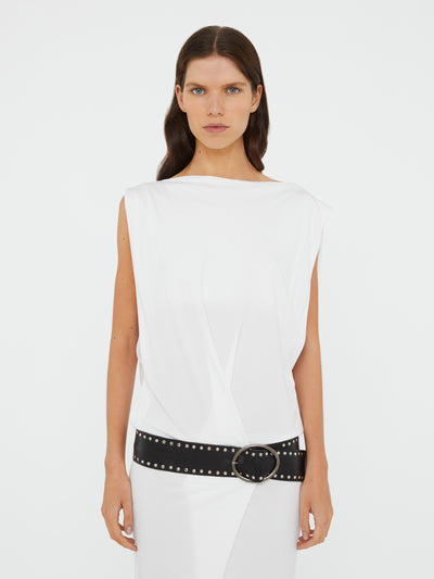Leather Belted Drop Jersey Dress
