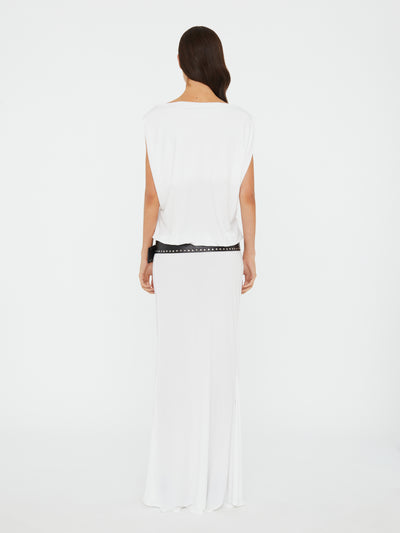 Leather Belted Drop Jersey Dress