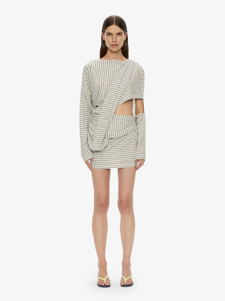 Christopher Esber Aiba Draped Cotton Jersey Long Sleeve Dress in Grey Size 10
