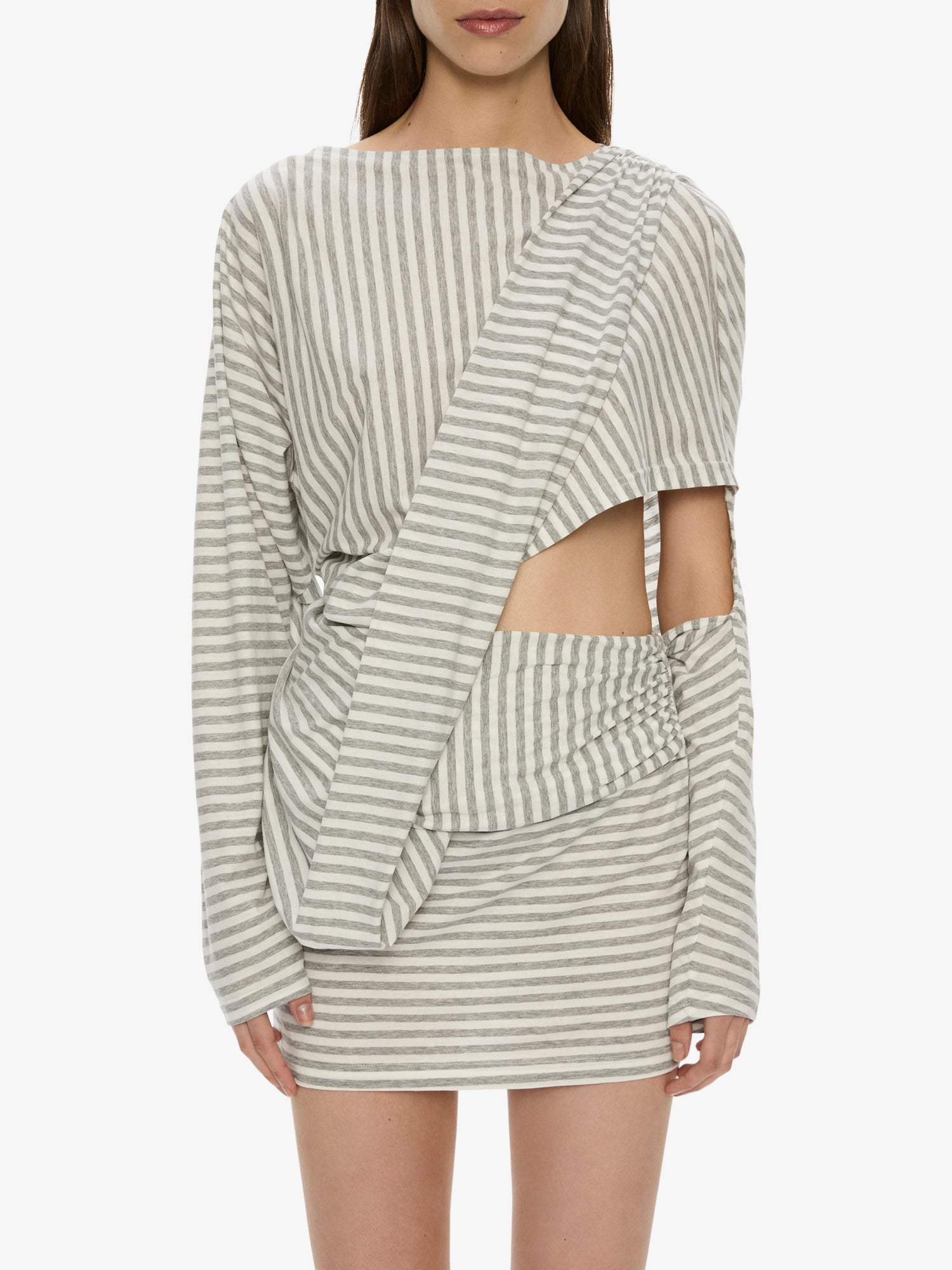 Aiba Draped Cotton Jersey Long Sleeve Dress