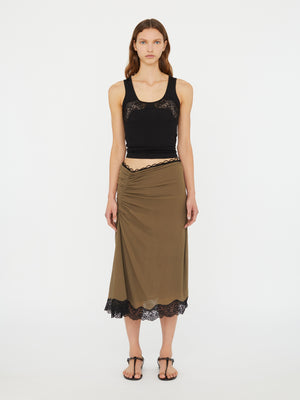 Crimped Lace Gathered Silk Skirt