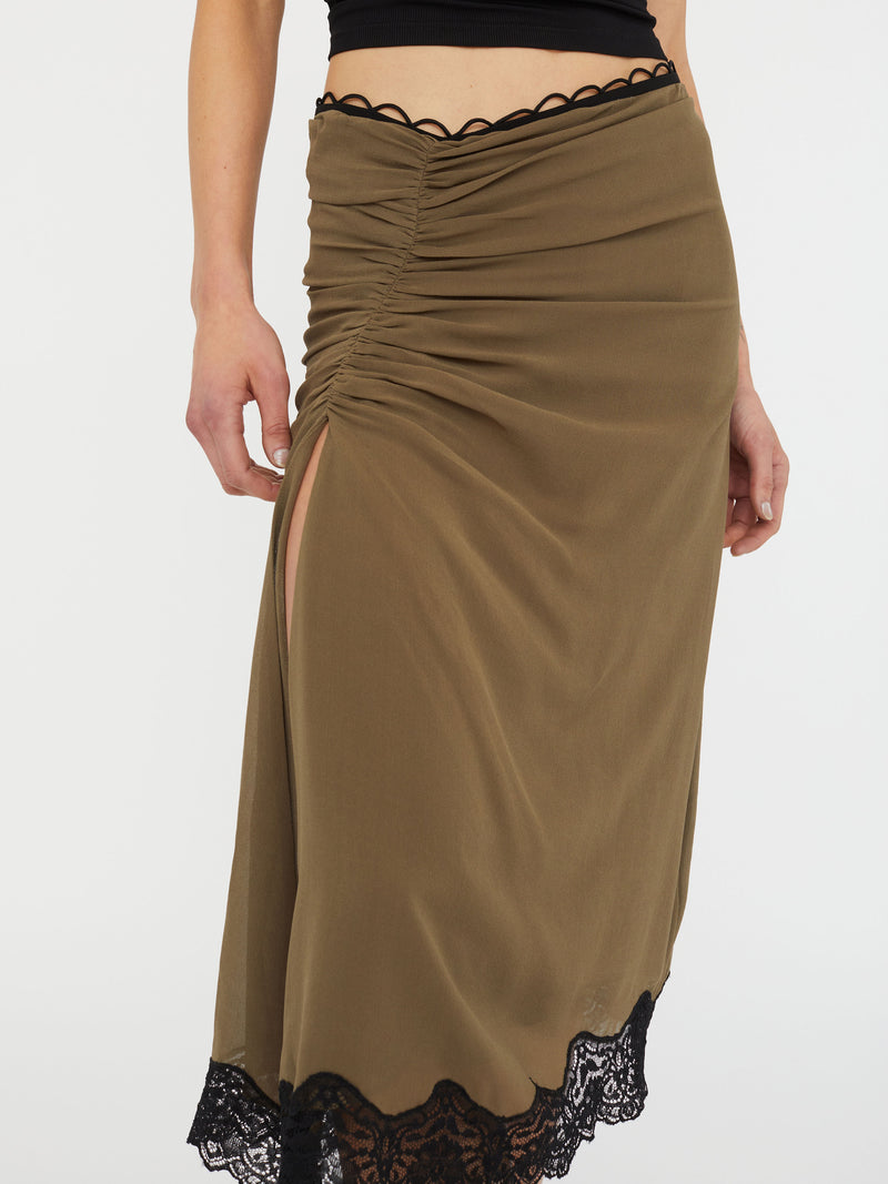 Crimped Lace Gathered Silk Skirt