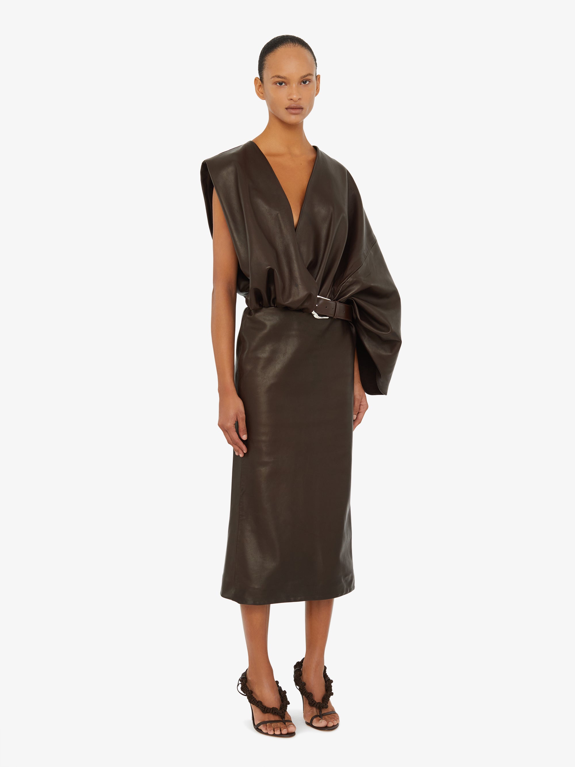 Swaddled Belted Leather Dress