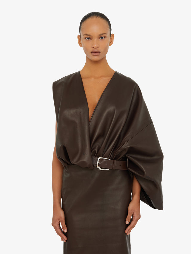Swaddled Belted Leather Dress